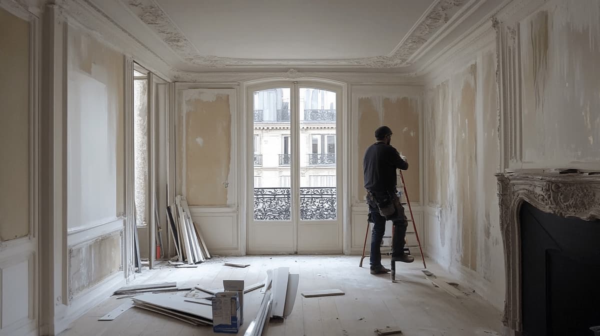 Image de couverture de l'article sur les arrêtés DPE 2025, représentant un ouvrier en train de faire du placo